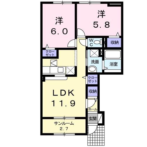 アンファミーユIII(2LDK/1階)の間取り写真