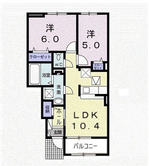 ル・シエルI(2LDK/1階)の間取り写真