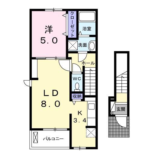 プラシードS(1LDK/2階)の間取り写真