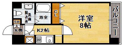 ピュアドームブライトン博多(1K/6階)の間取り写真