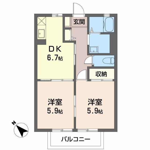 ピュアライズ吉村 A棟(2DK/1階)の間取り写真