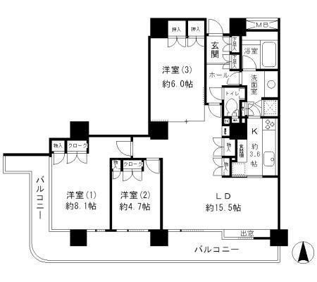 リバーポイントタワー(3LDK/8階)の間取り写真