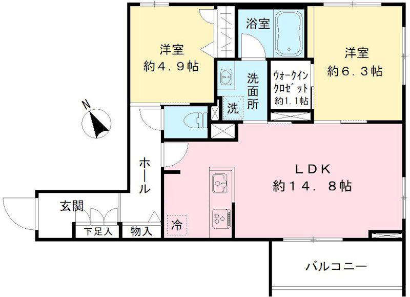 キャステロ蘆花公園(2LDK/2階)の間取り写真