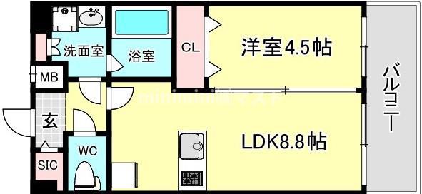 ベイサイドパークOSAKAノースレジデンシス(1LDK/12階)の間取り写真