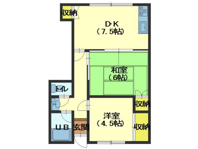 ルグラン亀田本町(2DK/2階)の間取り写真