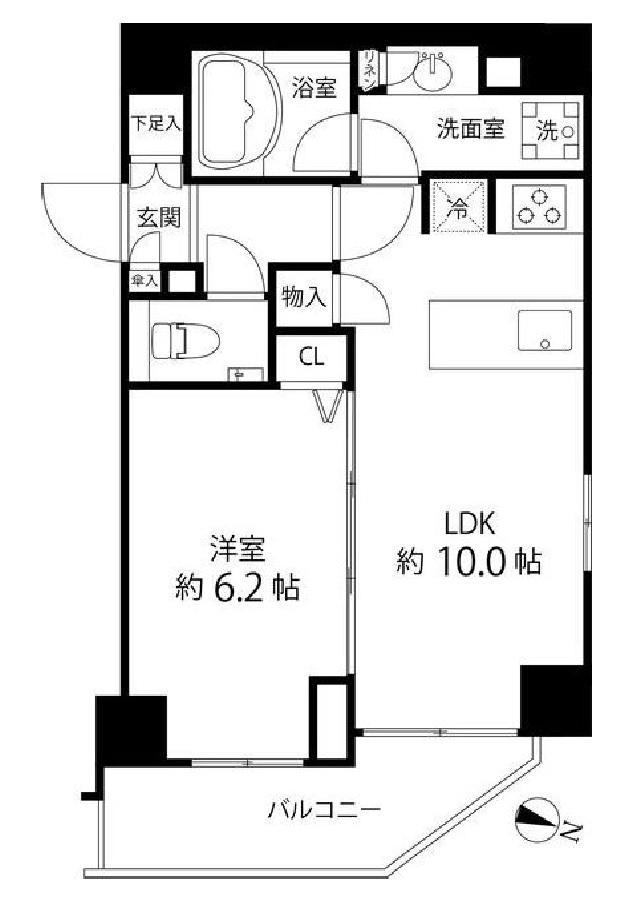 麻布十番レジデンス(1LDK/7階)の間取り写真