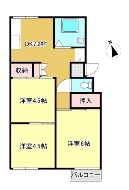 プレジール東粒浦(3DK/2階)の間取り写真