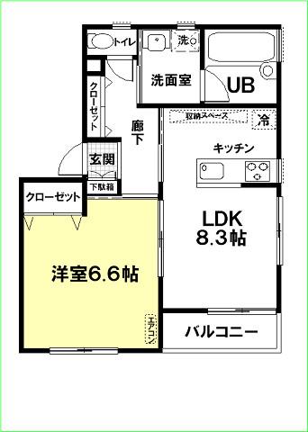 アーバニズム62D(1LDK/2階)の間取り写真