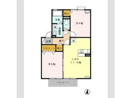ビルヌーヴ B(2LDK/2階)の間取り写真