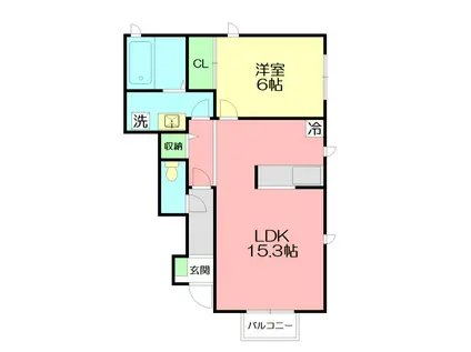 メジュールD棟(1LDK/1階)の間取り写真