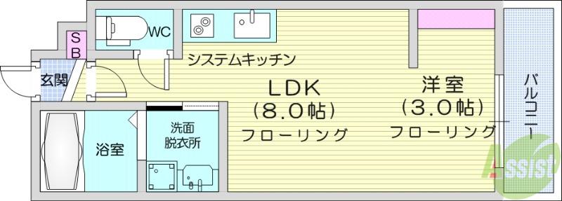 ASUIT山田新町(1LDK/3階)の間取り写真