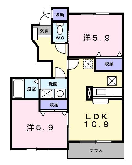 メゾン アンジュD棟(2LDK/1階)の間取り写真