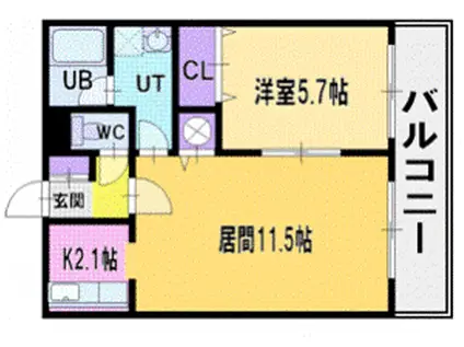 アビタシオン厚別中央(1LDK/2階)の間取り写真