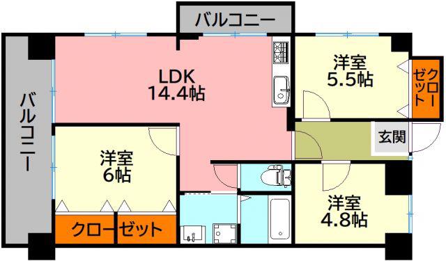 グリーンハイツ足立(3LDK/3階)の間取り写真