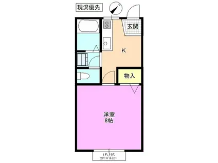 フレグランスウエストA(1K/2階)の間取り写真