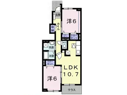 パストラルコート岩出 II(2LDK/1階)の間取り写真