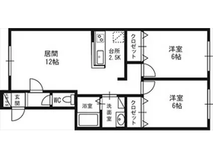 アヴニールII (2LDK/1階)の間取り写真