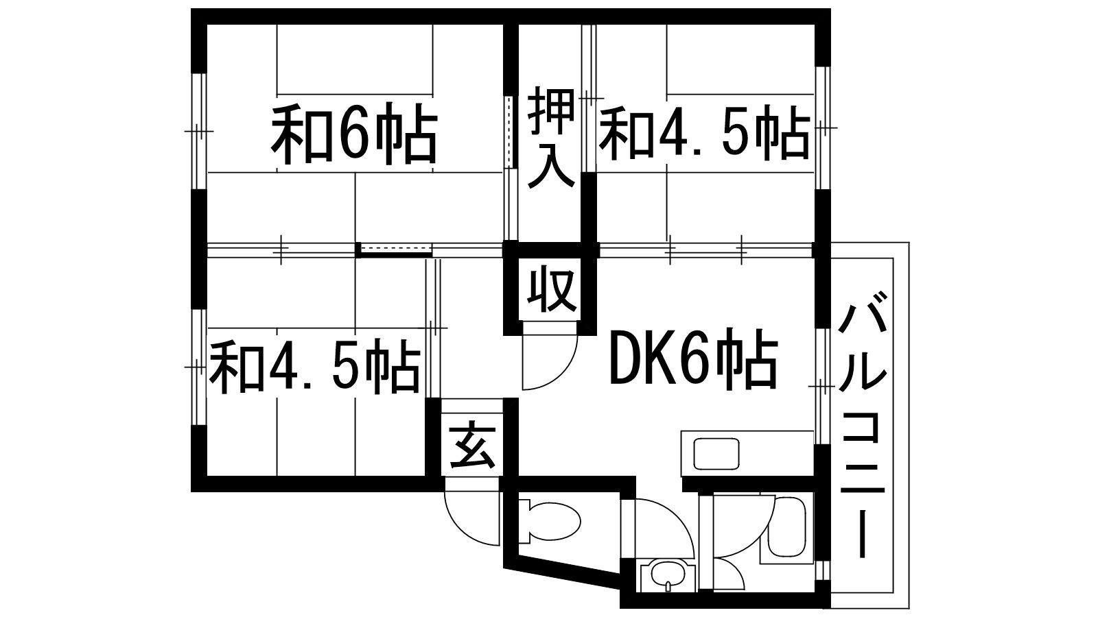 伊丹鴻池2B号棟(3DK/5階)の間取り写真