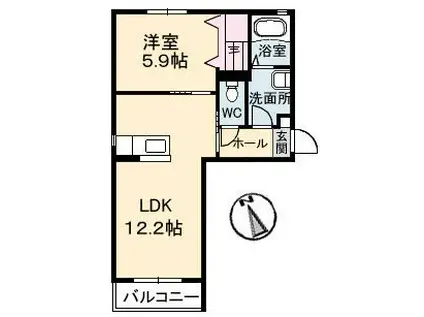 カーサ・エストレヤ(1LDK/2階)の間取り写真
