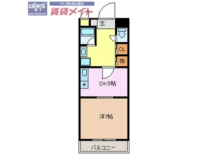 K`Sガーデン(1DK/1階)の間取り写真