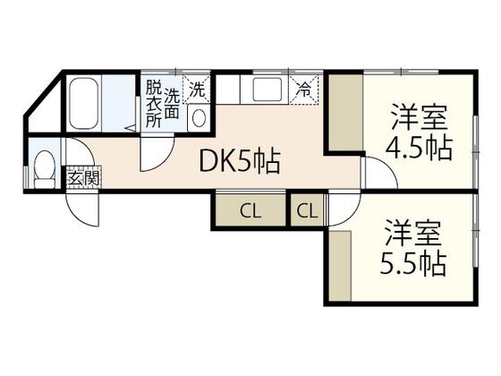 小中ビル(2DK/2階)の間取り写真
