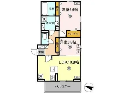 MER行事 B棟(2LDK/3階)の間取り写真