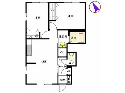 シトラスコート門司港(2LDK/1階)の間取り写真