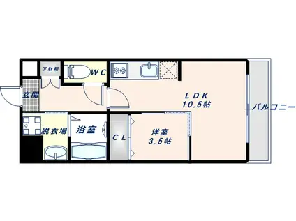 エグゼ今里(1LDK/4階)の間取り写真