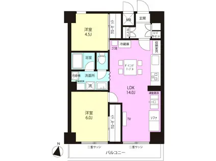 エトワーレオトール鷺沼(2LDK/3階)の間取り写真