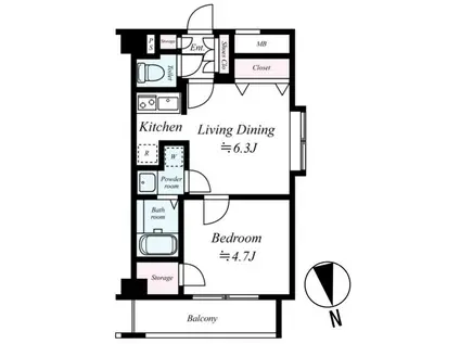 AXAS門前仲町(1LDK/7階)の間取り写真