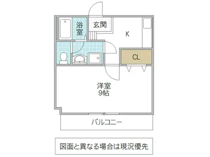 ベルカモシダビル(1K/2階)の間取り写真