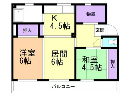 高砂ハイツD棟(2LDK/2階)の間取り写真