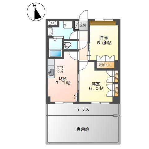 コーポエスポワール西割(2DK/1階)の間取り写真