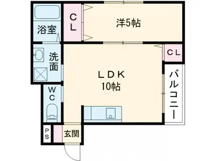 メゾンベルIII(1LDK/2階)の間取り写真