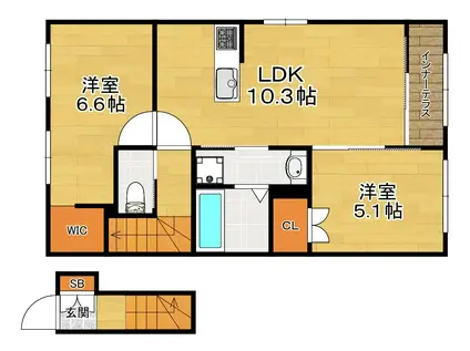 交野市郡津3丁目アパート(2LDK/2階)の間取り写真