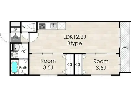 TIO SERENO(2LDK/2階)の間取り写真
