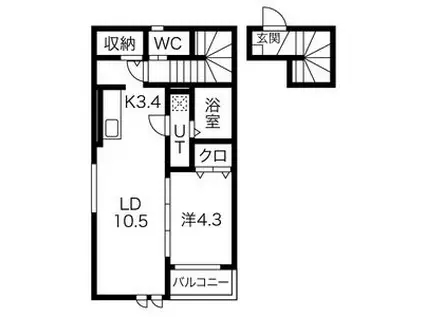 VALLEE DE LOURSバリーデルアース B棟(1LDK/2階)の間取り写真