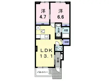カーサフォルトナータ(2LDK/1階)の間取り写真