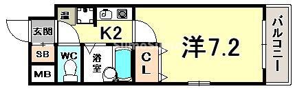 エスリード三宮(1K/2階)の間取り写真
