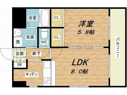 ラフィーネ今里(1LDK/9階)の間取り写真