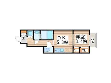 LINK STAGEあすと長町B(1DK/1階)の間取り写真