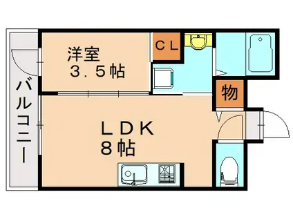 ブルーダイヤモンド中間(1LDK/3階)の間取り写真