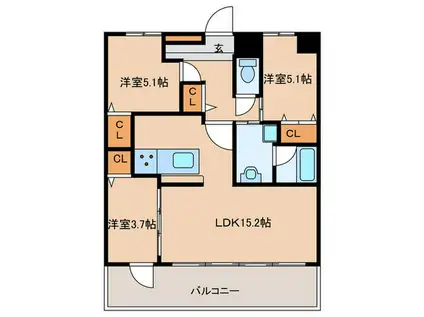 CRESCENT六本松南(3LDK/3階)の間取り写真