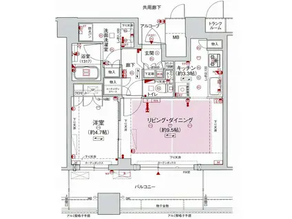 ジオタワー天六(1LDK/5階)の間取り写真