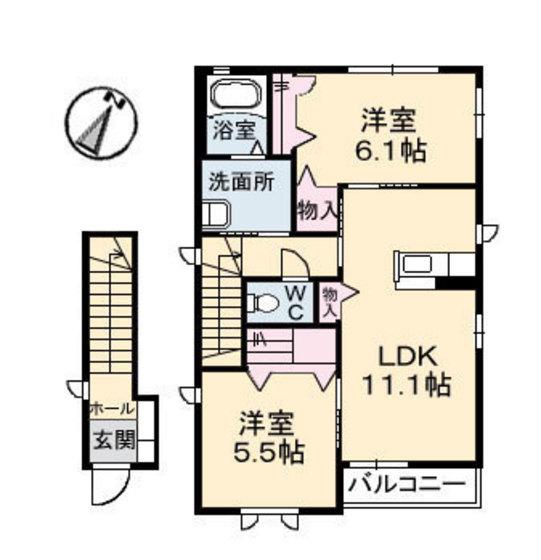 セリューズB棟(2LDK/2階)の間取り写真