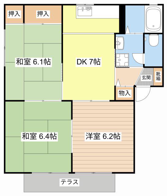 ニナジーパレス(3DK/1階)の間取り写真
