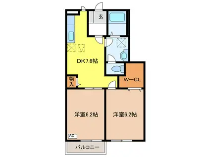 VILLA若宮C(2DK/1階)の間取り写真