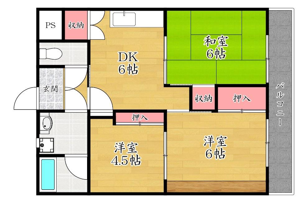 宮之阪ハイツ壱番館(3DK/4階)の間取り写真