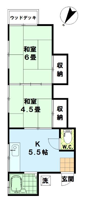 ふじがみ荘(2K/1階)の間取り写真