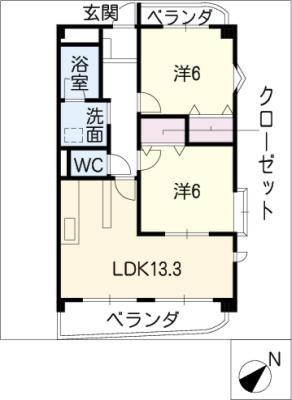 グレイシス伊勢田(2LDK/2階)の間取り写真